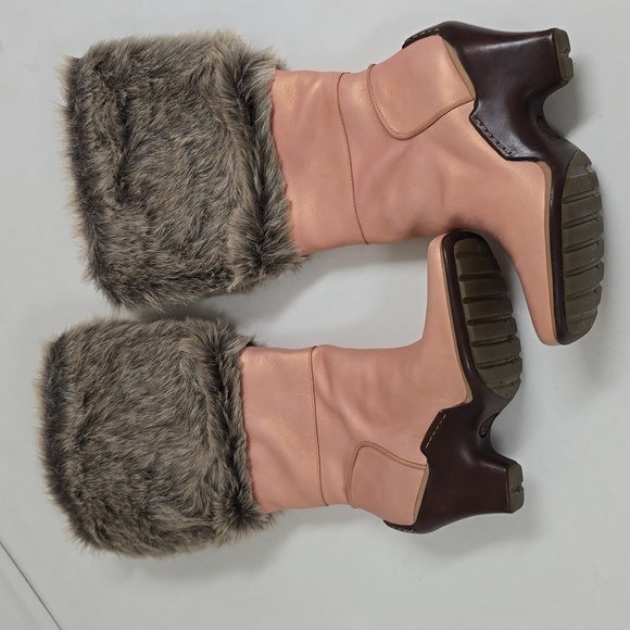 Timberland Iridescent Peach Leather Faux Fur Trim Wedge Winter Snow Boots - Picture 9 of 10